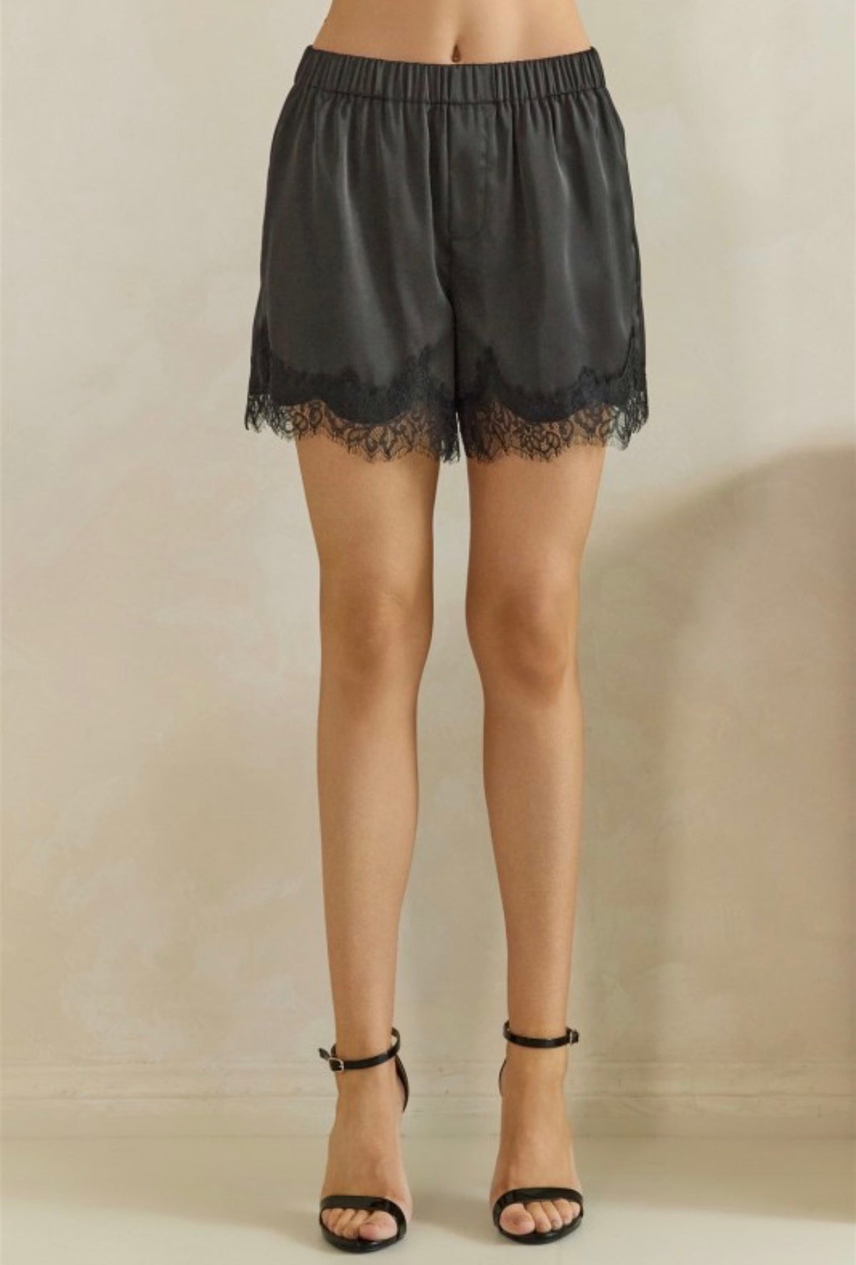Satin Lace Trim Shorts